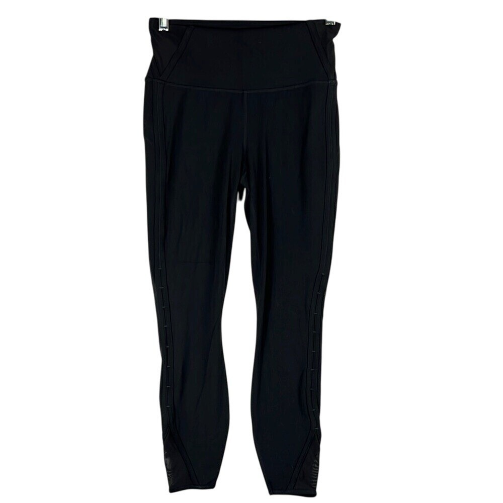 Athleta High Rise Leggings w/Mesh Cut Outs Womens Size Small Black Ankle Length